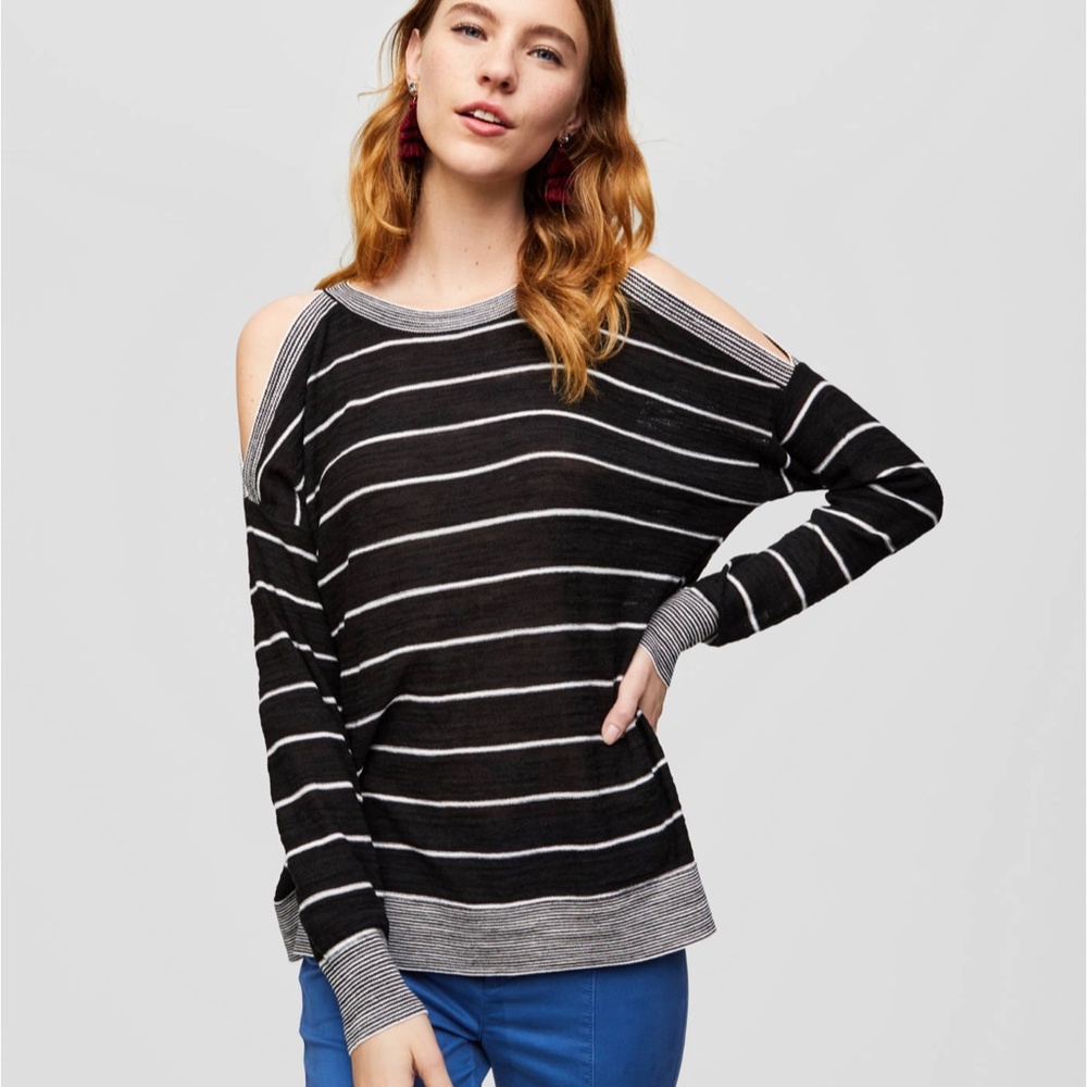 NWT LOFT cold shoulder striped sweater size L // 31